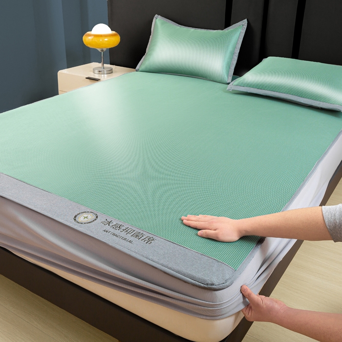 91家纺网 家纺一手货源 找家纺 （总）乐窝家纺仓储 2026新款A类抗菌碳光冰丝席冰藤席床笠款加厚三明治复合凉席三件套学生宿舍两件套