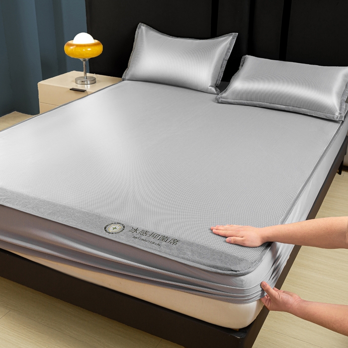 乐窝家纺仓储 2026新款A类抗菌碳光冰丝席冰藤席床笠款加厚三明治复合凉席三件套学生宿舍两件套 银灰-床笠款