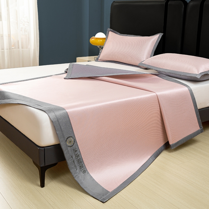 乐窝家纺仓储 2026新款A类抗菌碳光冰丝席冰藤席床笠款加厚三明治复合凉席三件套学生宿舍两件套 浅粉-床席款