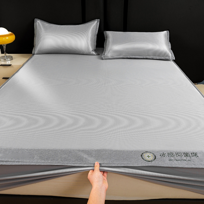91家纺网 家纺一手货源 找家纺 乐窝家纺仓储 2026新款A类抗菌碳光冰丝席冰藤席床笠款加厚三明治复合凉席三件套学生宿舍两件套 银灰-床笠款