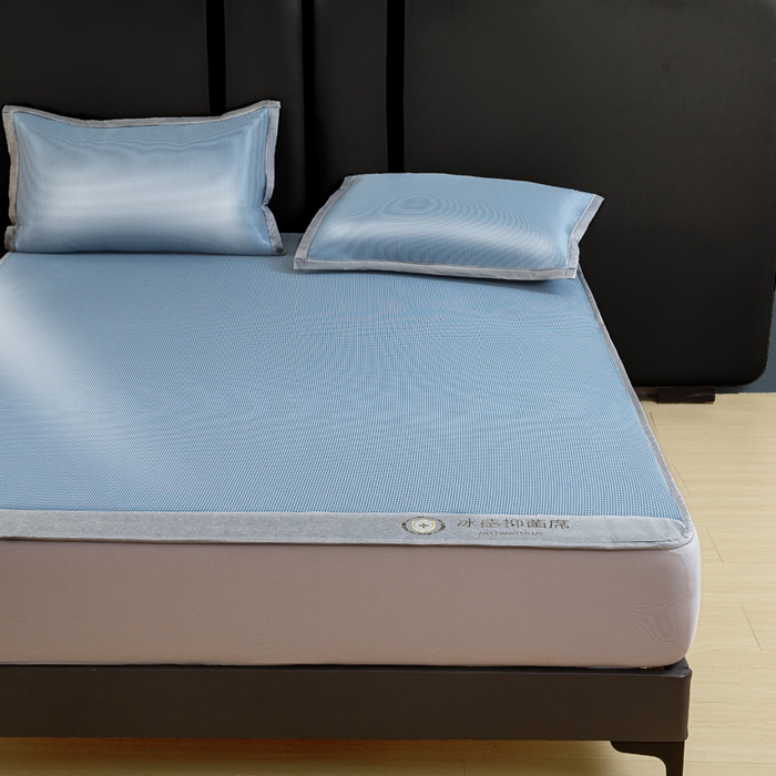 91家纺网 家纺一手货源 找家纺 乐窝家纺仓储 2026新款A类抗菌碳光冰丝席冰藤席床笠款加厚三明治复合凉席三件套学生宿舍两件套 天蓝-床笠款