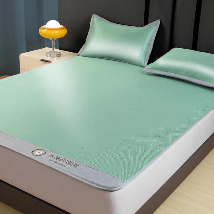 91家纺网 家纺一手货源 找家纺 乐窝家纺仓储 2026新款A类抗菌碳光冰丝席冰藤席床笠款加厚三明治复合凉席三件套学生宿舍两件套 水绿-床笠款