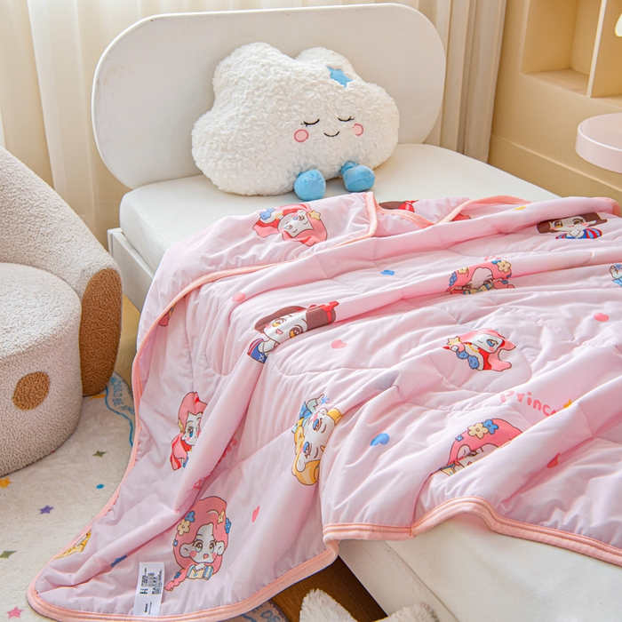 91家纺网 家纺一手货源 找家纺 鱼宝 2026春夏新款数码印花儿童凉感丝夏被夏凉被空调被 公主梦