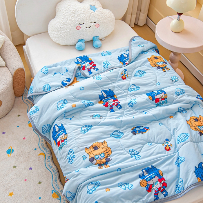 91家纺网 家纺一手货源 找家纺 鱼宝 2026春夏新款数码印花儿童凉感丝夏被夏凉被空调被 机器人