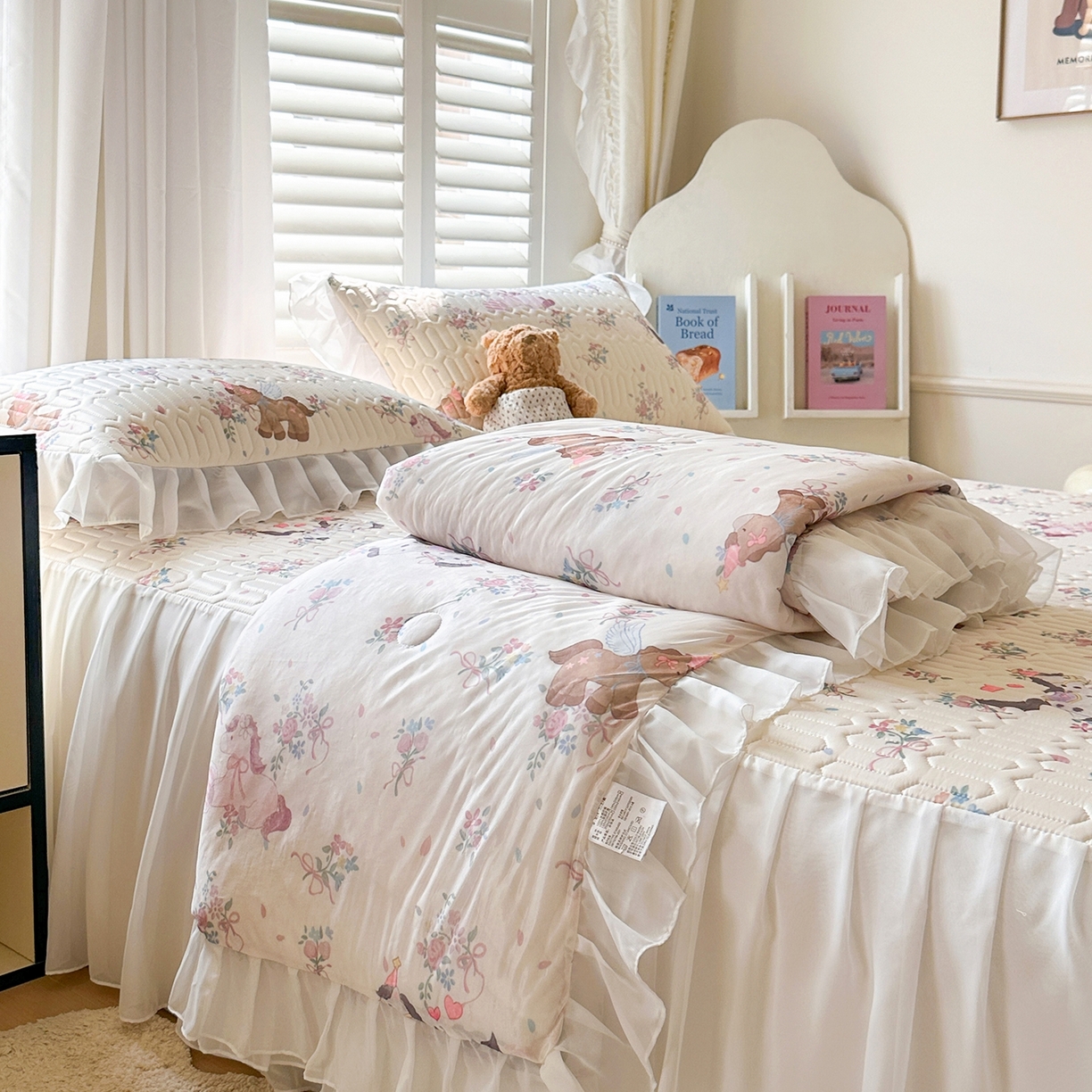 慕澄2026新款小版印花床裙款乳胶凉席凉感丝夏被四件套 小飞马