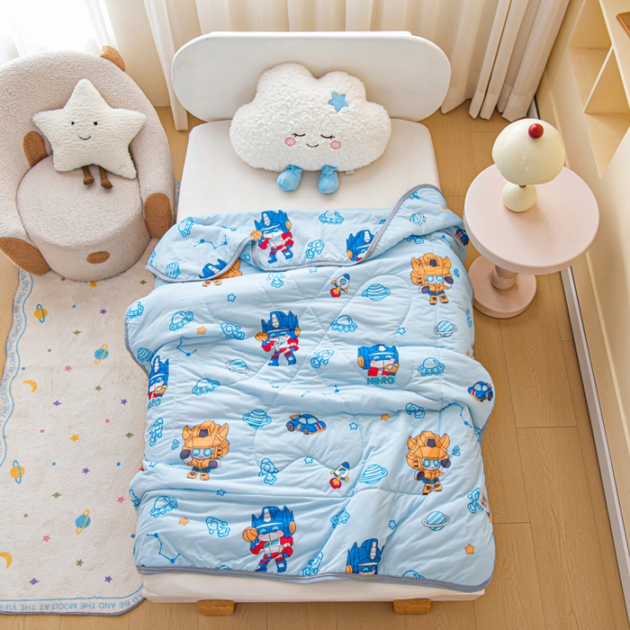 91家纺网 家纺一手货源 找家纺 鱼宝 2026春夏新款数码印花儿童凉感丝夏被夏凉被空调被 机器人