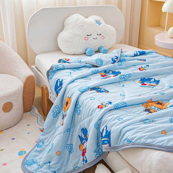 91家纺网 家纺一手货源 找家纺 鱼宝 2026春夏新款数码印花儿童凉感丝夏被夏凉被空调被 机器人