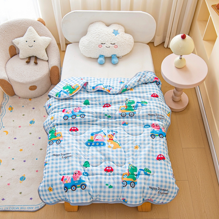 鱼宝 2026春夏新款数码印花儿童凉感丝夏被夏凉被空调被 恐龙车队