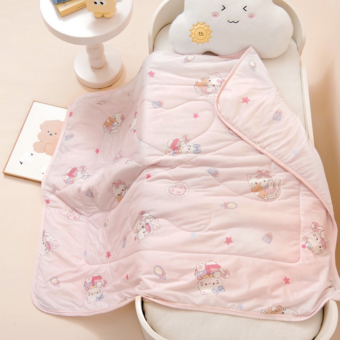 91家纺网 家纺一手货源 找家纺 鱼宝 2026春夏新款数码印花儿童凉感丝夏被夏凉被空调被 乐乐猫