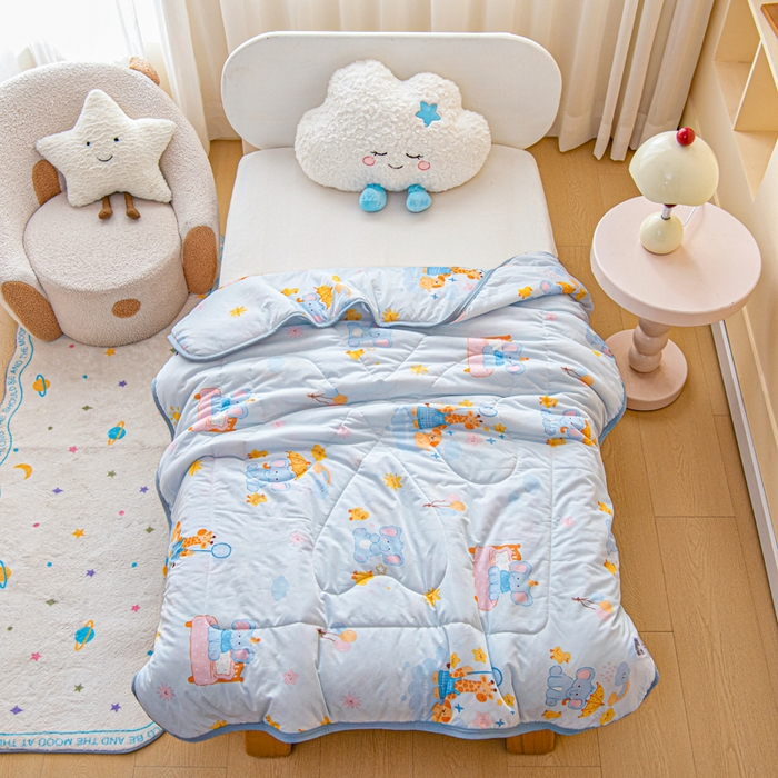 鱼宝 2026春夏新款数码印花儿童凉感丝夏被夏凉被空调被 萌鹿小象