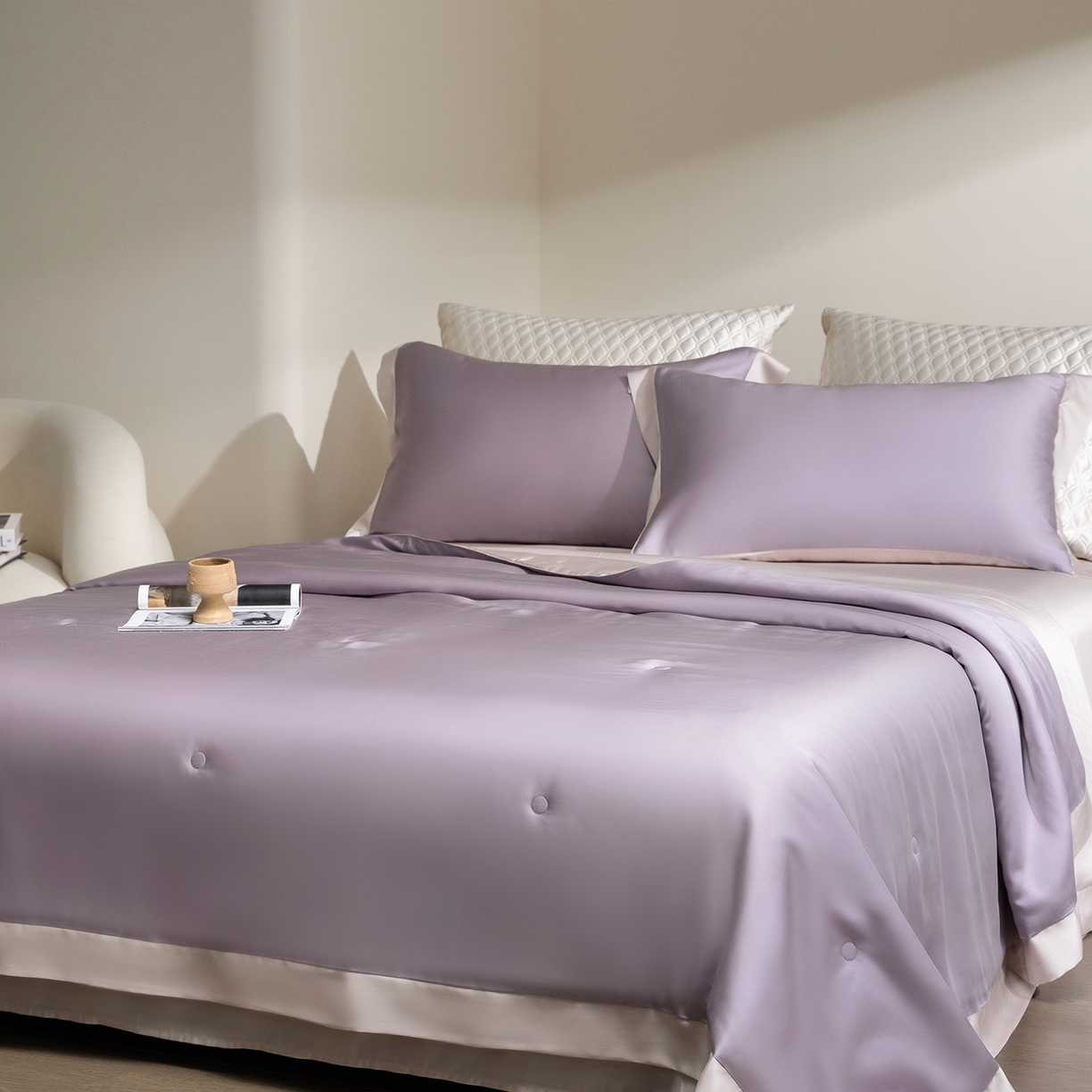 91家纺网 家纺一手货源 找家纺 佳汐蓝家纺 2026新款进口奥地利兰精天丝丝颜悦色-夏被四件套 丁香紫