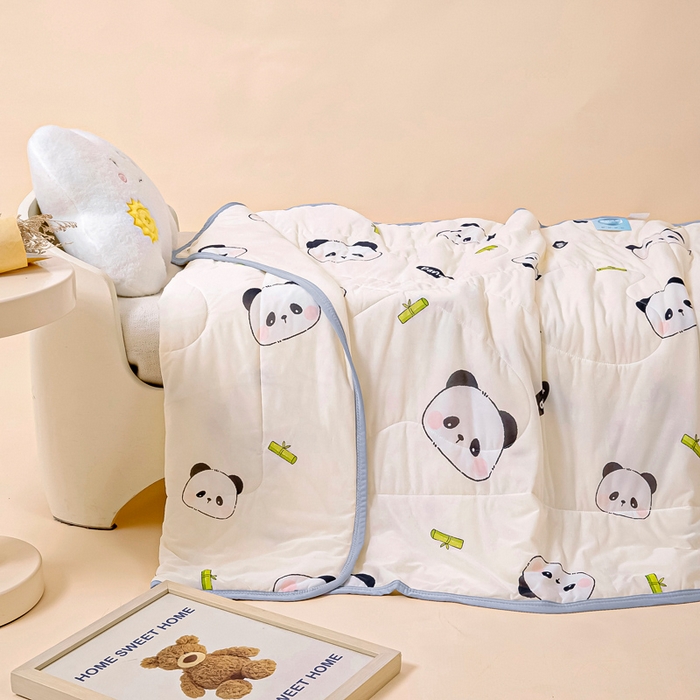 91家纺网 家纺一手货源 找家纺 鱼宝 2026春夏新款数码印花儿童凉感丝夏被夏凉被空调被 熊猫