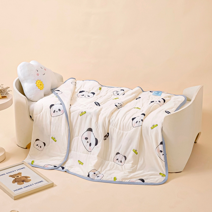 91家纺网 家纺一手货源 找家纺 鱼宝 2026春夏新款数码印花儿童凉感丝夏被夏凉被空调被 熊猫