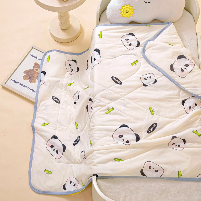 91家纺网 家纺一手货源 找家纺 鱼宝 2026春夏新款数码印花儿童凉感丝夏被夏凉被空调被 熊猫