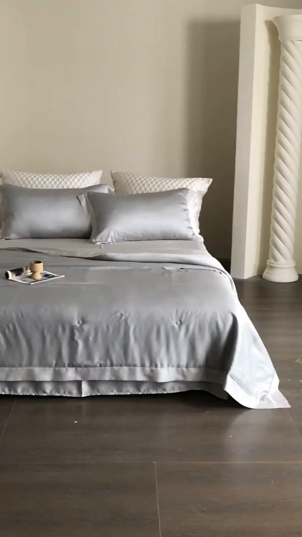 91家纺网 家纺一手货源 找家纺 佳汐蓝家纺 2026新款进口奥地利兰精天丝丝颜悦色-夏被四件套 水晶灰
