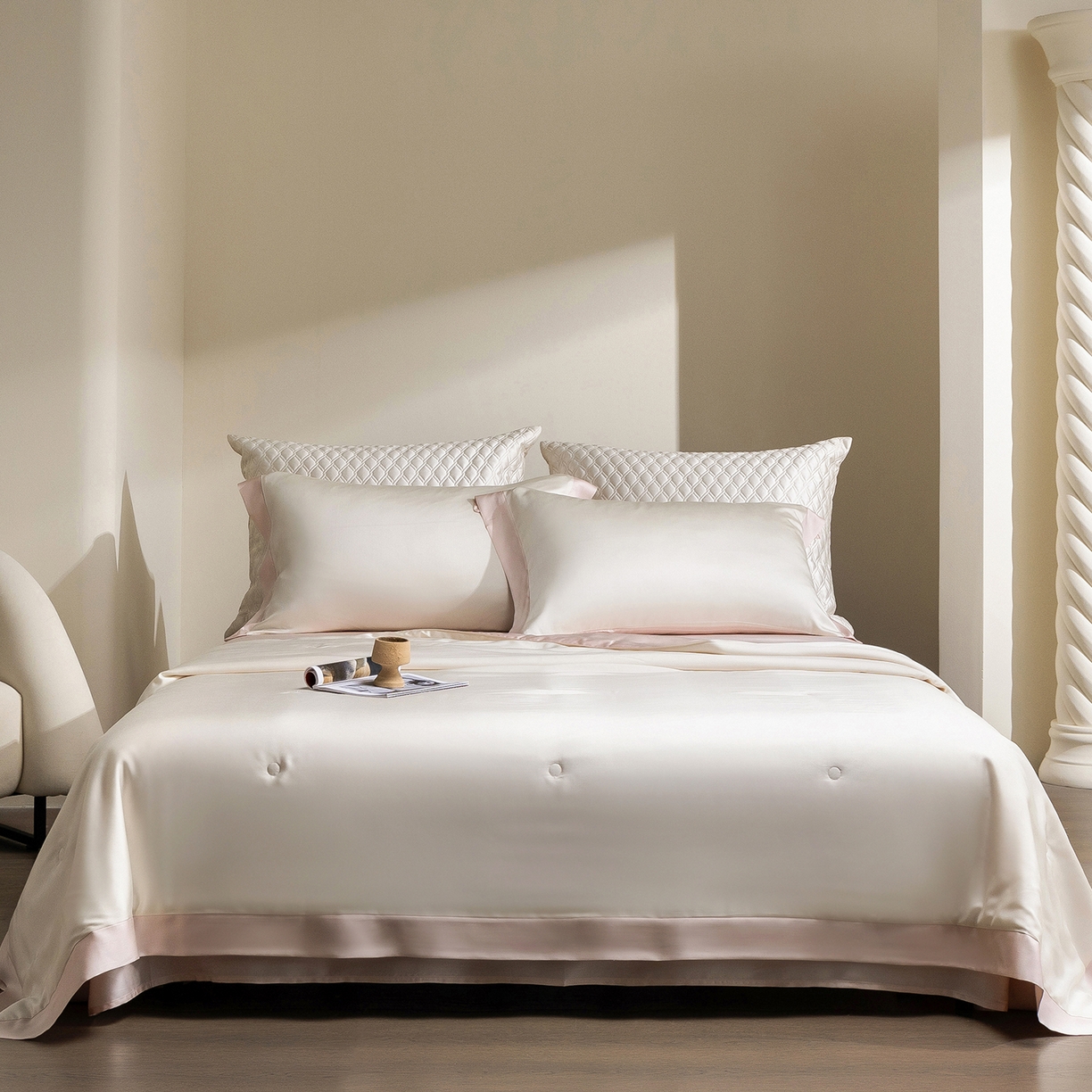 佳汐蓝家纺 2026新款进口奥地利兰精天丝丝颜悦色-夏被四件套 杏云粉