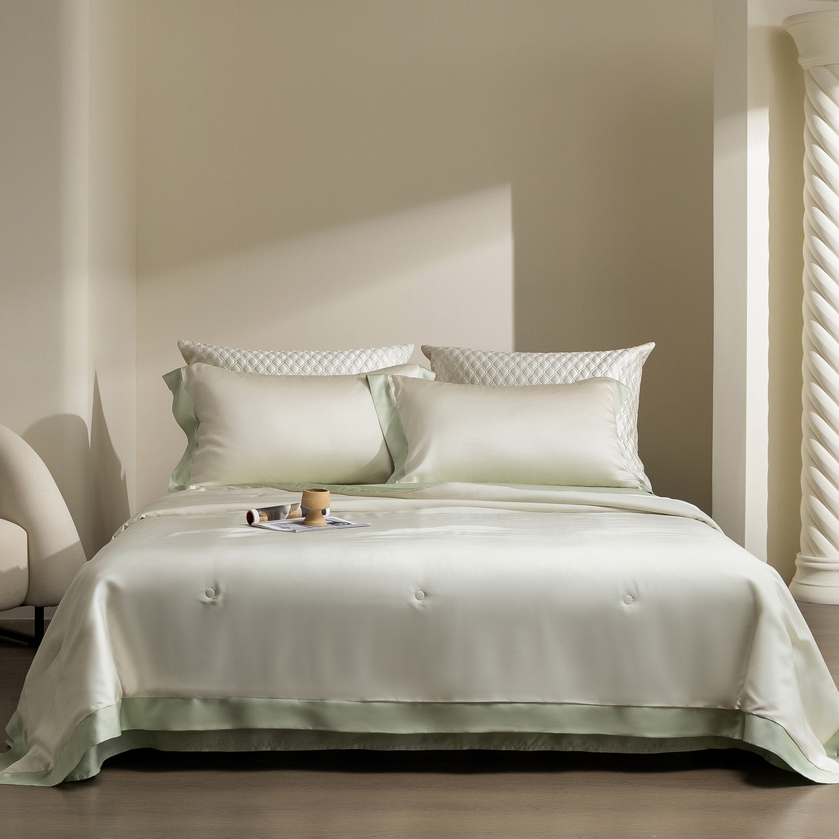 佳汐蓝家纺 2026新款进口奥地利兰精天丝丝颜悦色-夏被四件套 杏云绿