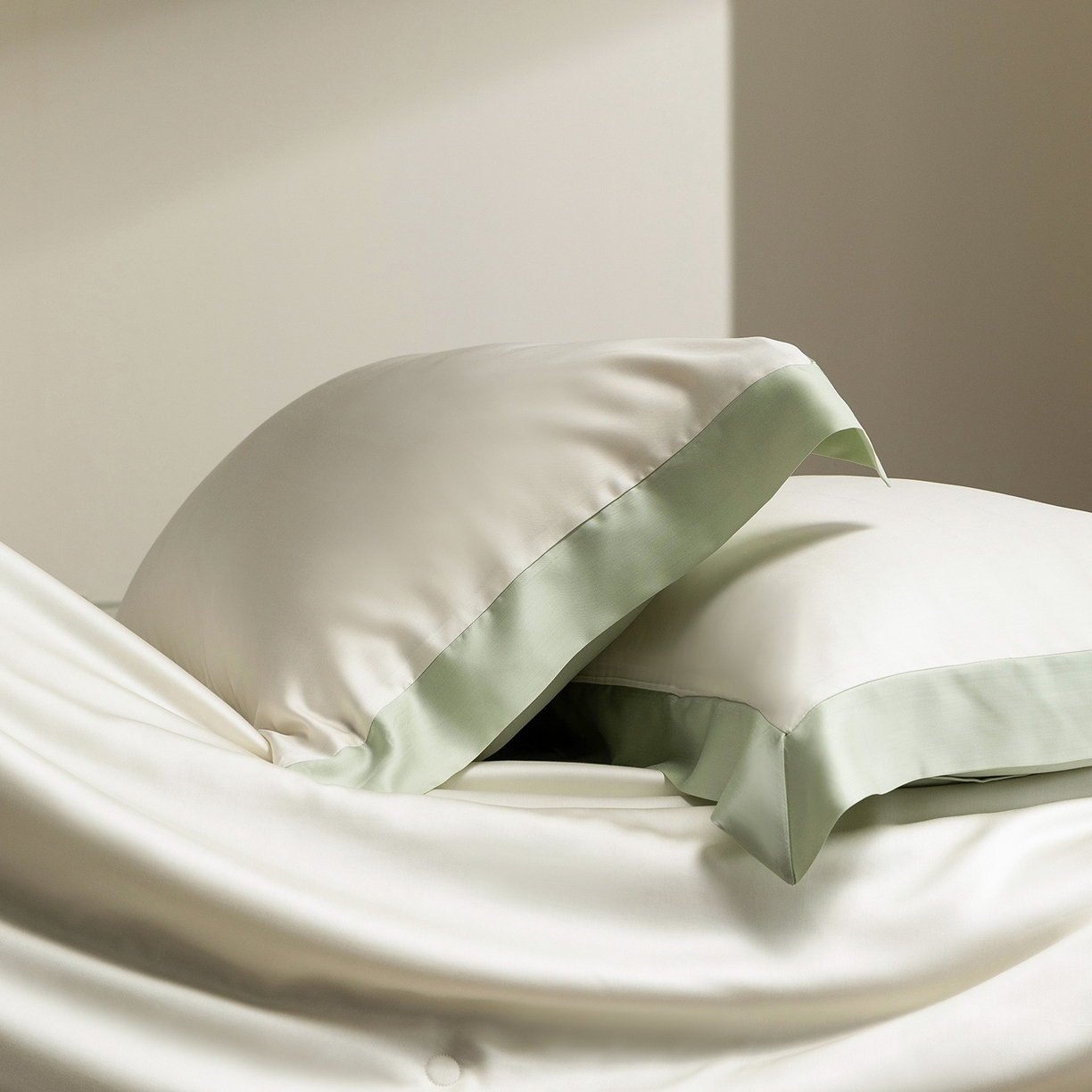 91家纺网 家纺一手货源 找家纺 佳汐蓝家纺 2026新款进口奥地利兰精天丝丝颜悦色-夏被四件套 杏云绿