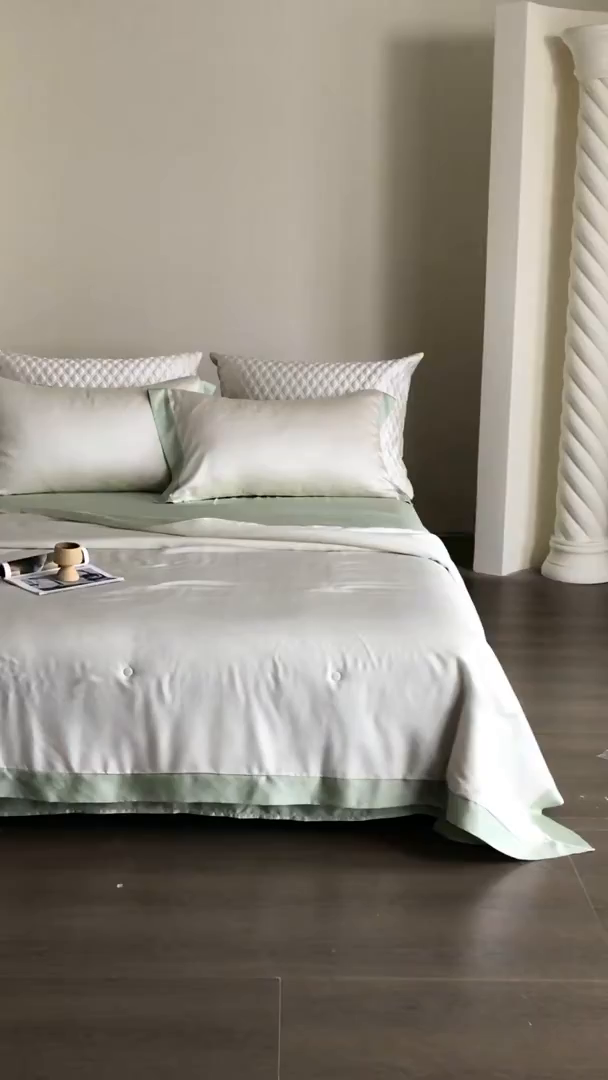 91家纺网 家纺一手货源 找家纺 佳汐蓝家纺 2026新款进口奥地利兰精天丝丝颜悦色-夏被四件套 杏云绿