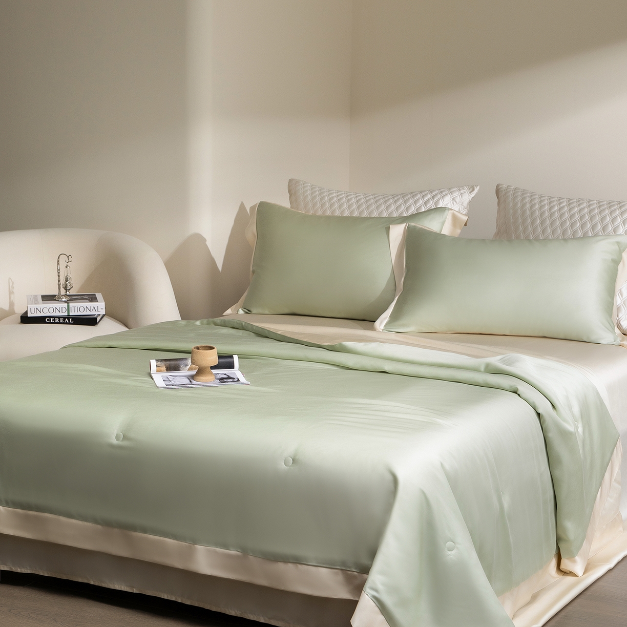 91家纺网 家纺一手货源 找家纺 佳汐蓝家纺 2026新款进口奥地利兰精天丝丝颜悦色-夏被四件套 云水绿