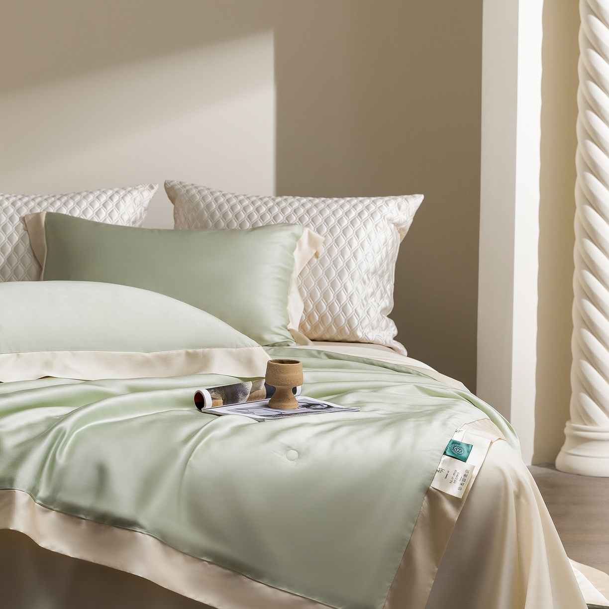 91家纺网 家纺一手货源 找家纺 佳汐蓝家纺 2026新款进口奥地利兰精天丝丝颜悦色-夏被四件套 云水绿