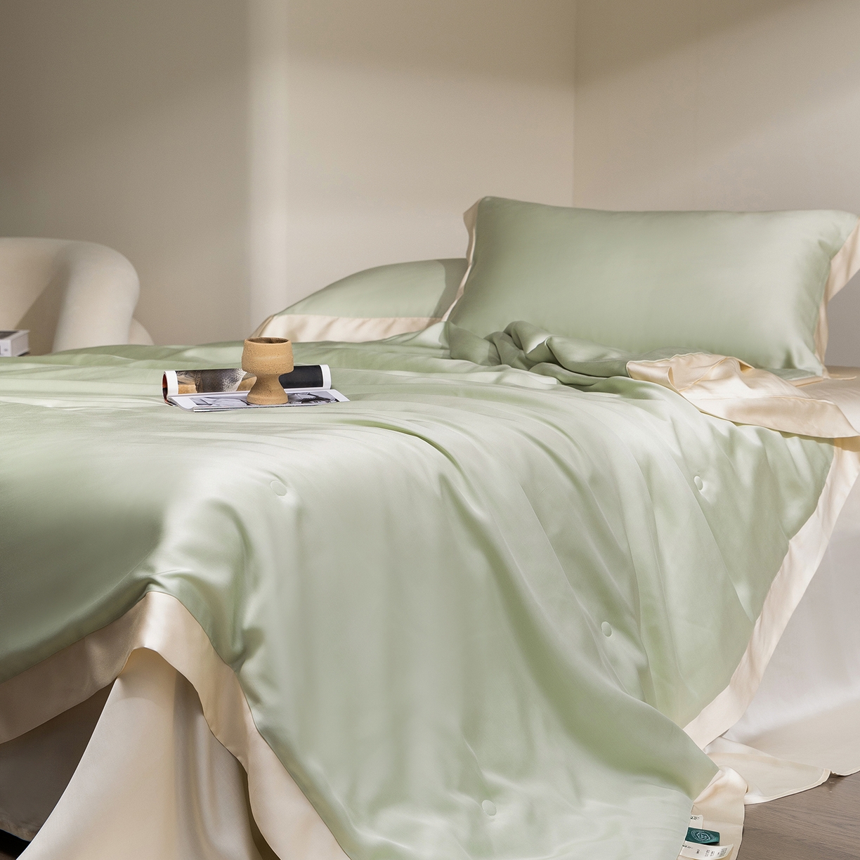 91家纺网 家纺一手货源 找家纺 佳汐蓝家纺 2026新款进口奥地利兰精天丝丝颜悦色-夏被四件套 云水绿