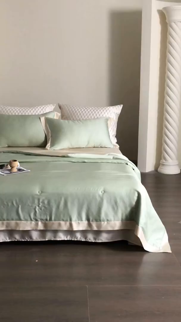 91家纺网 家纺一手货源 找家纺 佳汐蓝家纺 2026新款进口奥地利兰精天丝丝颜悦色-夏被四件套 云水绿