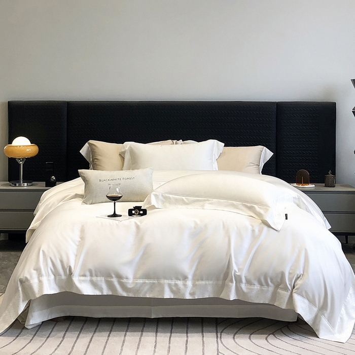 91家纺网 家纺一手货源 找家纺 黑白森林 2026新款高支天丝棉刺绣四件套-克里特 克里特-流苏白