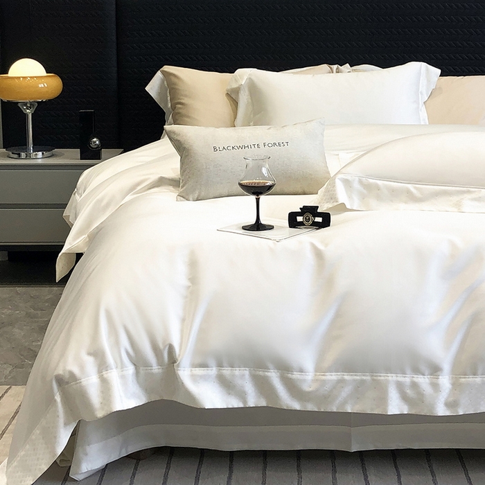 91家纺网 家纺一手货源 找家纺 黑白森林 2026新款高支天丝棉刺绣四件套-克里特 克里特-流苏白