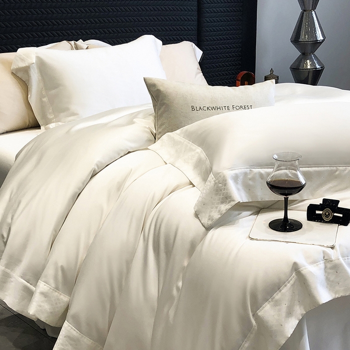 91家纺网 家纺一手货源 找家纺 黑白森林 2026新款高支天丝棉刺绣四件套-克里特 克里特-流苏白