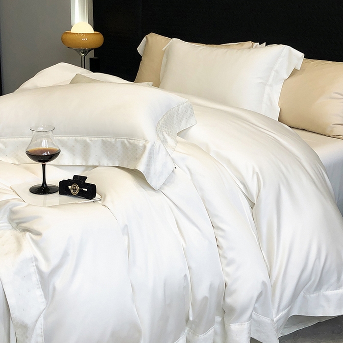 91家纺网 家纺一手货源 找家纺 黑白森林 2026新款高支天丝棉刺绣四件套-克里特 克里特-流苏白