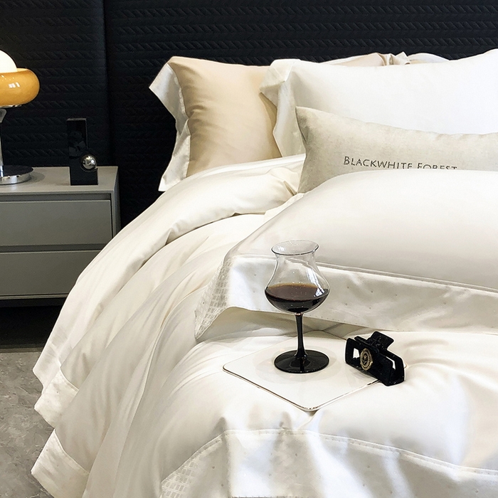 91家纺网 家纺一手货源 找家纺 黑白森林 2026新款高支天丝棉刺绣四件套-克里特 克里特-流苏白