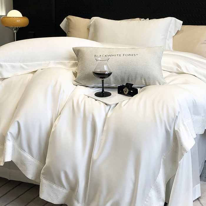 91家纺网 家纺一手货源 找家纺 黑白森林 2026新款高支天丝棉刺绣四件套-克里特 克里特-流苏白