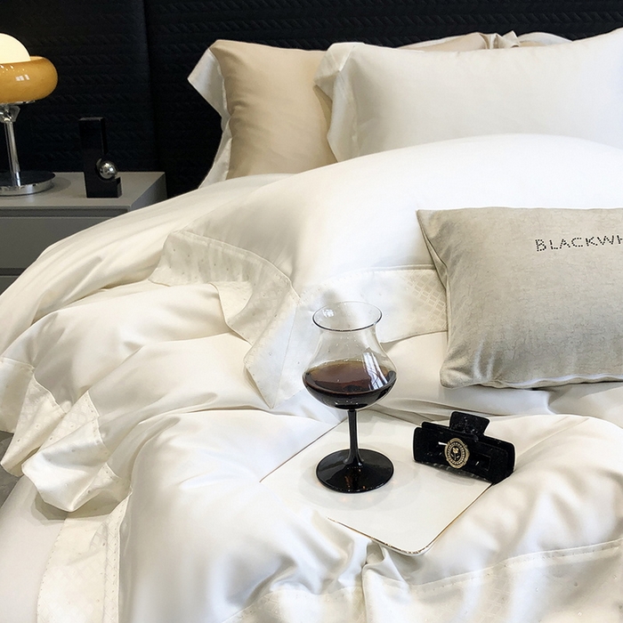 91家纺网 家纺一手货源 找家纺 黑白森林 2026新款高支天丝棉刺绣四件套-克里特 克里特-流苏白