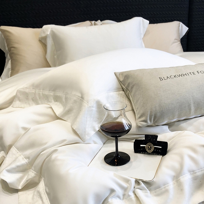 91家纺网 家纺一手货源 找家纺 黑白森林 2026新款高支天丝棉刺绣四件套-克里特 克里特-流苏白