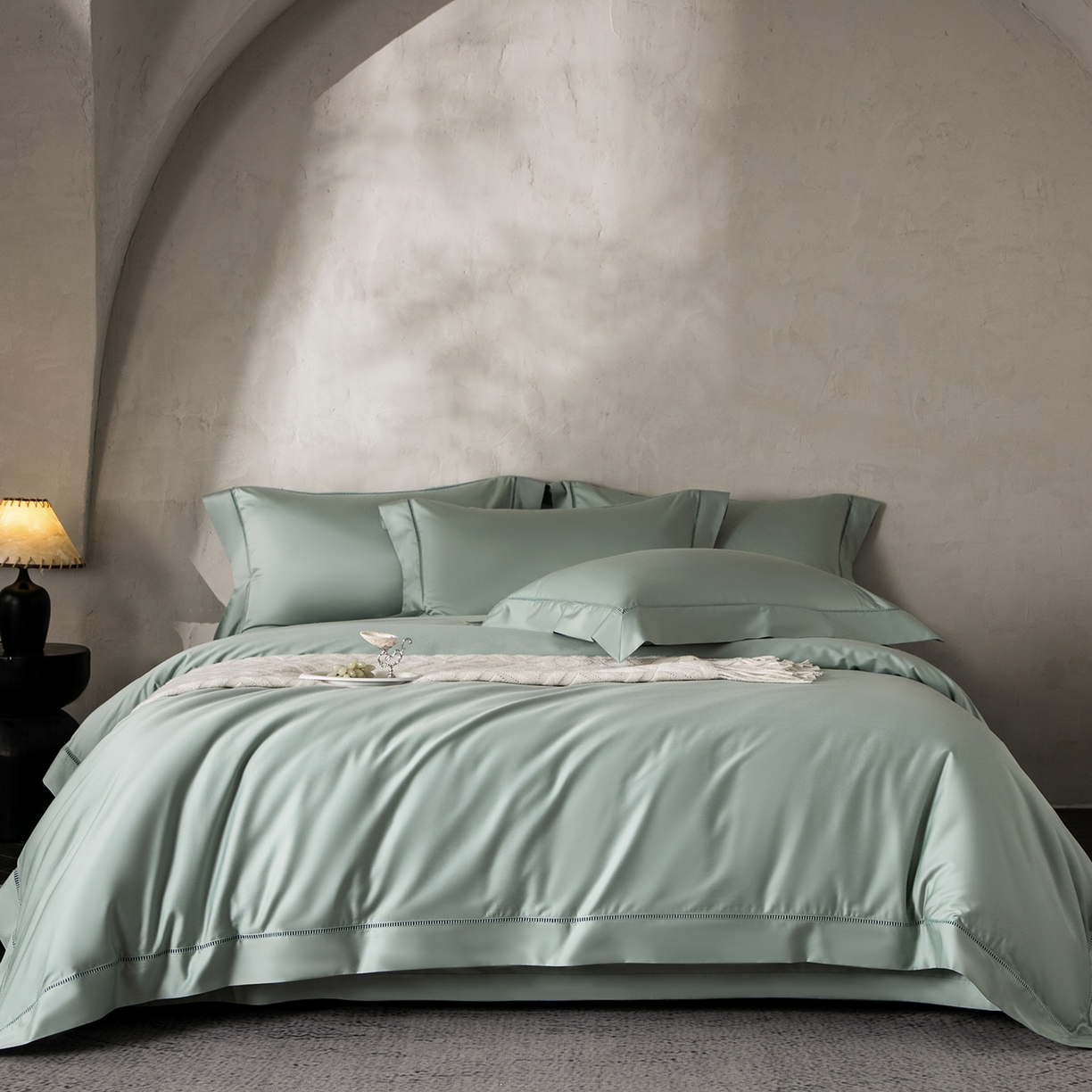 佳汐蓝家纺 2026新款100支臻棉玲珑系列小镂空款四件套 玲珑-青绿