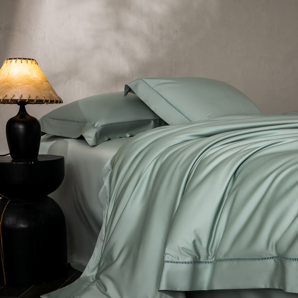 91家纺网 家纺一手货源 找家纺 佳汐蓝家纺 2026新款100支臻棉玲珑系列小镂空款四件套 玲珑-青绿