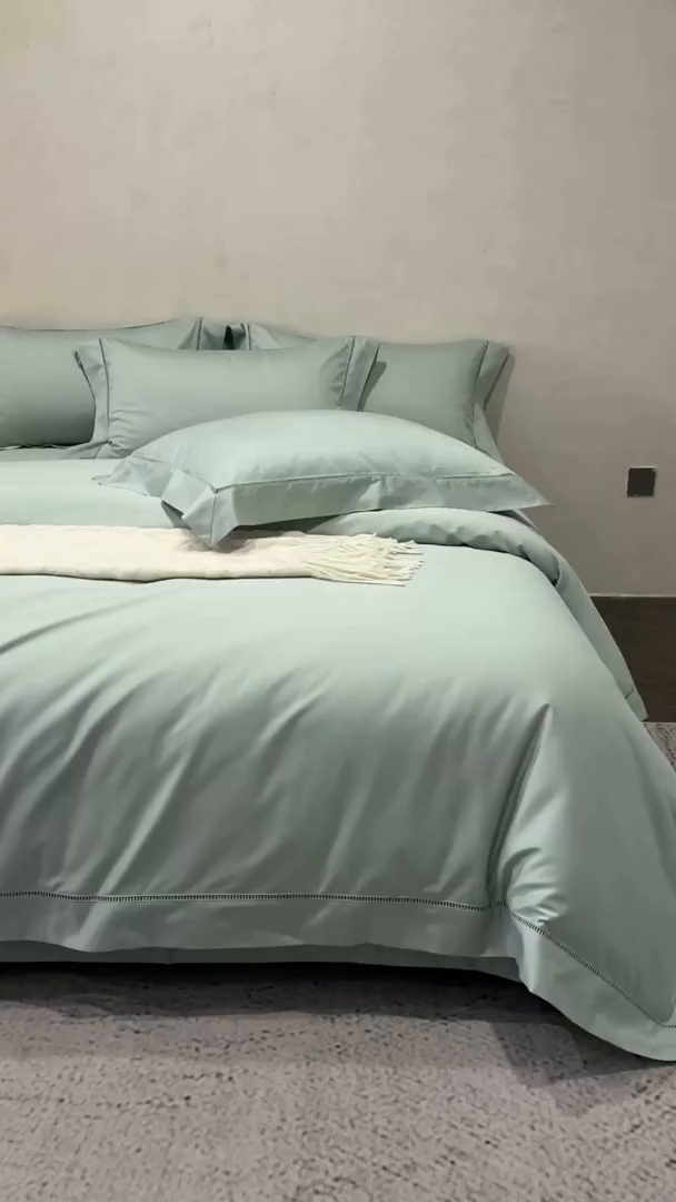 91家纺网 家纺一手货源 找家纺 佳汐蓝家纺 2026新款100支臻棉玲珑系列小镂空款四件套 玲珑-青绿