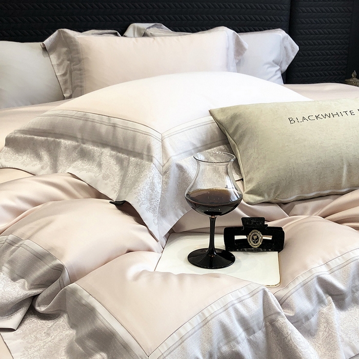 91家纺网 家纺一手货源 找家纺 （总）黑白森林 2026新款高支天丝棉刺绣四件套-伊薇娜