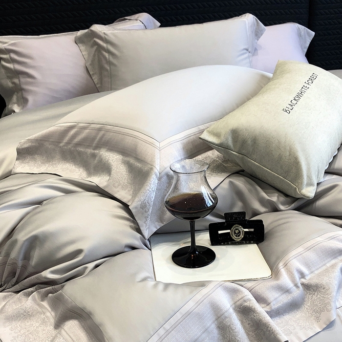 91家纺网 家纺一手货源 找家纺 （总）黑白森林 2026新款高支天丝棉刺绣四件套-伊薇娜