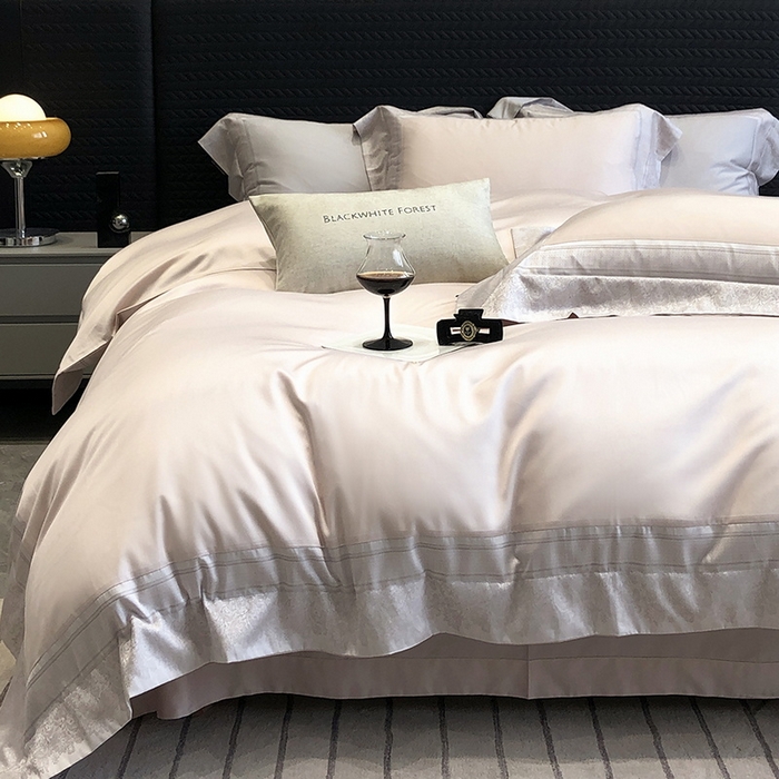 91家纺网 家纺一手货源 找家纺 （总）黑白森林 2026新款高支天丝棉刺绣四件套-伊薇娜