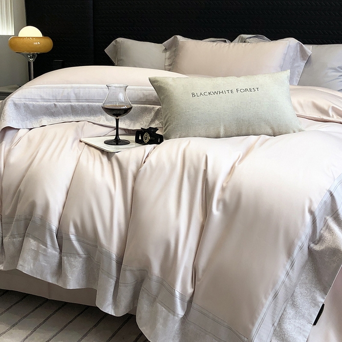 91家纺网 家纺一手货源 找家纺 （总）黑白森林 2026新款高支天丝棉刺绣四件套-伊薇娜