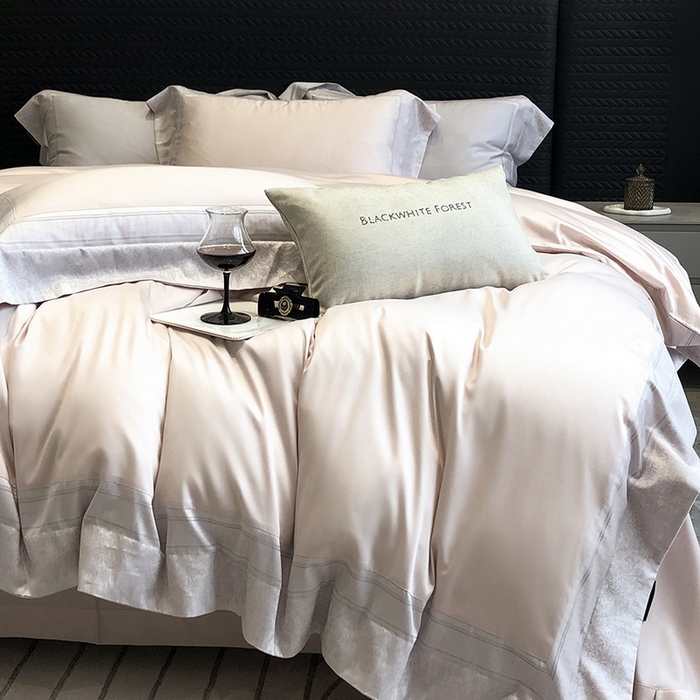 91家纺网 家纺一手货源 找家纺 （总）黑白森林 2026新款高支天丝棉刺绣四件套-伊薇娜