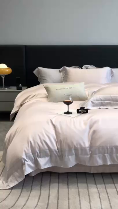 91家纺网 家纺一手货源 找家纺 （总）黑白森林 2026新款高支天丝棉刺绣四件套-伊薇娜