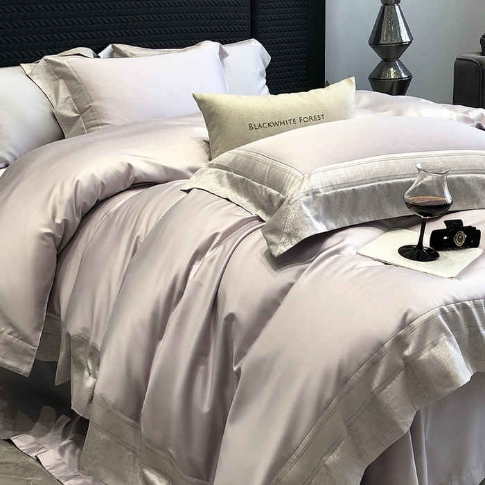 91家纺网 家纺一手货源 找家纺 黑白森林 2026新款高支天丝棉刺绣四件套-伊薇娜 伊薇娜-暮山紫