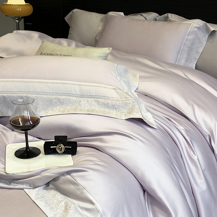 91家纺网 家纺一手货源 找家纺 黑白森林 2026新款高支天丝棉刺绣四件套-伊薇娜 伊薇娜-暮山紫