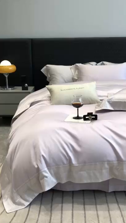 91家纺网 家纺一手货源 找家纺 黑白森林 2026新款高支天丝棉刺绣四件套-伊薇娜 伊薇娜-暮山紫