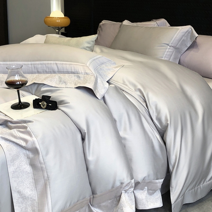 91家纺网 家纺一手货源 找家纺 黑白森林 2026新款高支天丝棉刺绣四件套-伊薇娜 伊薇娜-云水灰