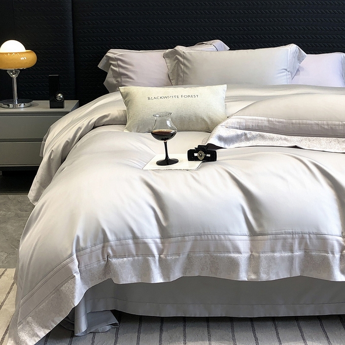 91家纺网 家纺一手货源 找家纺 黑白森林 2026新款高支天丝棉刺绣四件套-伊薇娜 伊薇娜-云水灰