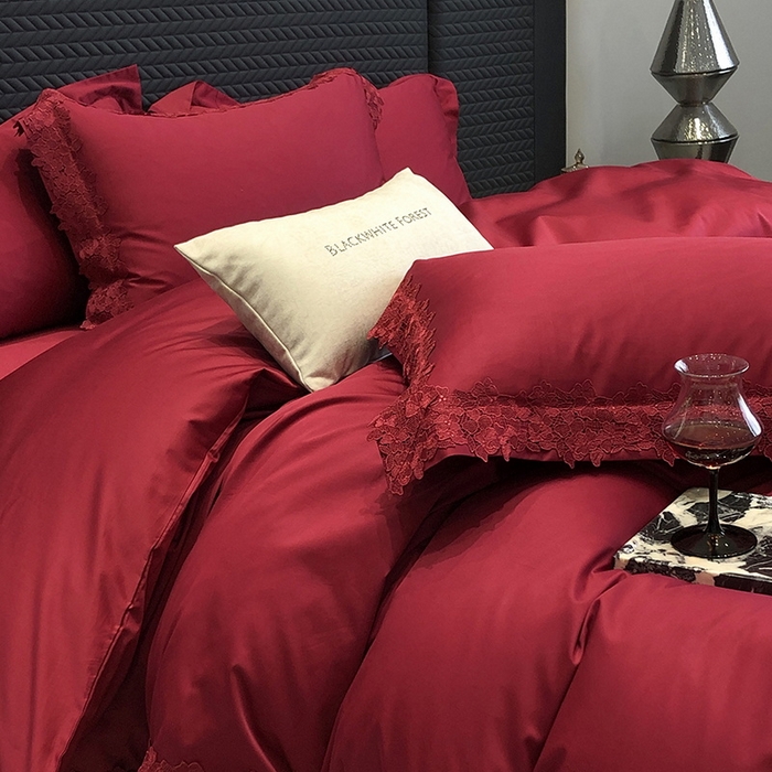 91家纺网 家纺一手货源 找家纺 （总）黑白森林 2026新款匹马棉高定蕾丝大红系列